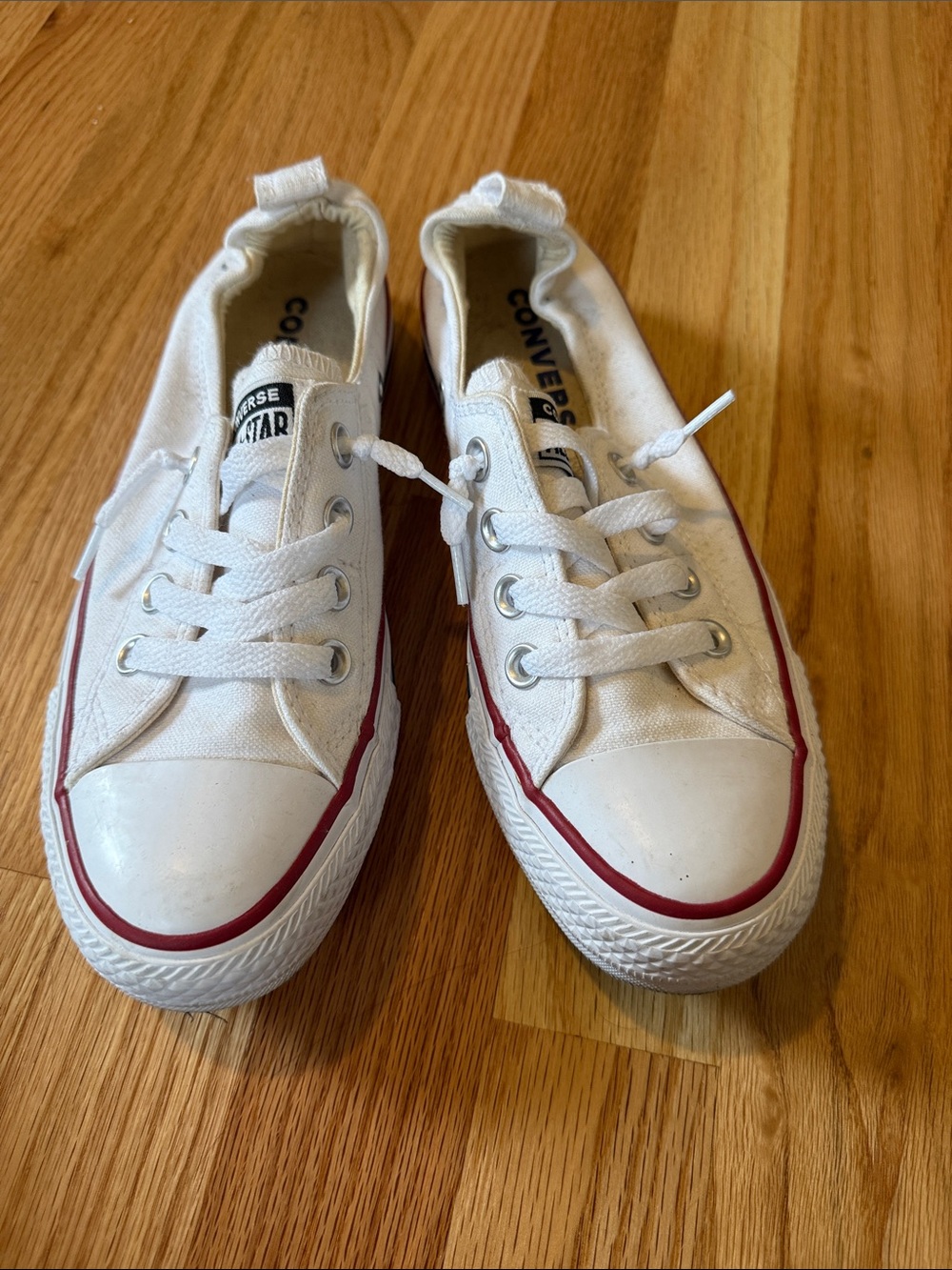 Converse womens White Low-Top Sneakers with Red Stripe